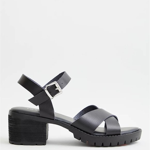 BLACK FAUX LEATHER LUG HEEL 9.5 WW - Picture 3 of 5